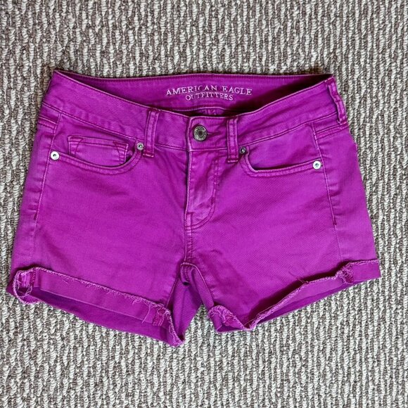 #150 Women's American Eagle Outfitters Stretch Jean Shorts, Hot Pink, Size 4 - Picture 1 of 3